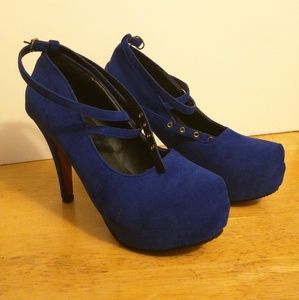Blue Faux Suede Platform Maryjane Heels